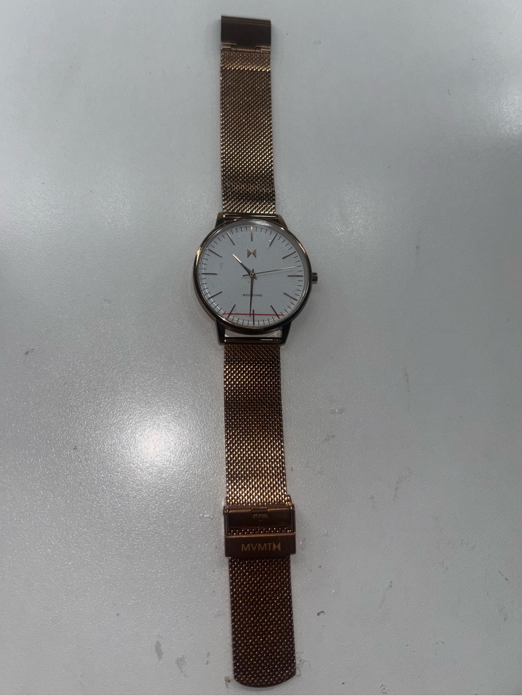 Mvmt Womens Rose Gold Mesh Band Watch With White Dial